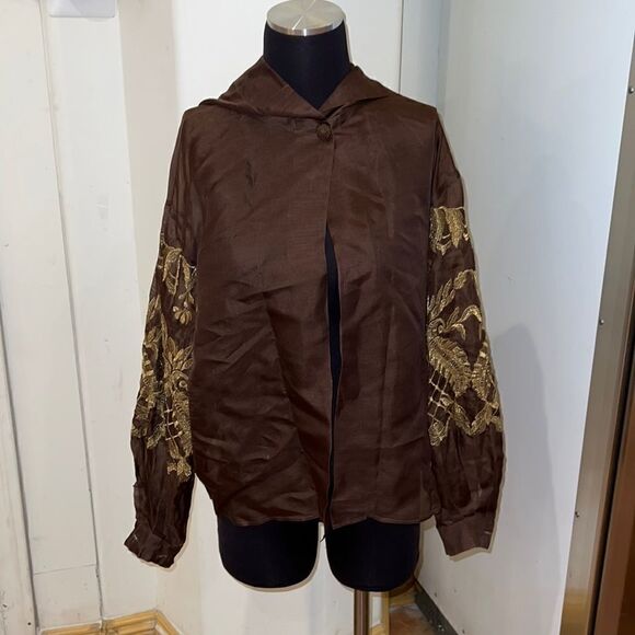 Made in Italy brown cape with hood gold design on sleeves one size - Picture 1 of 6
